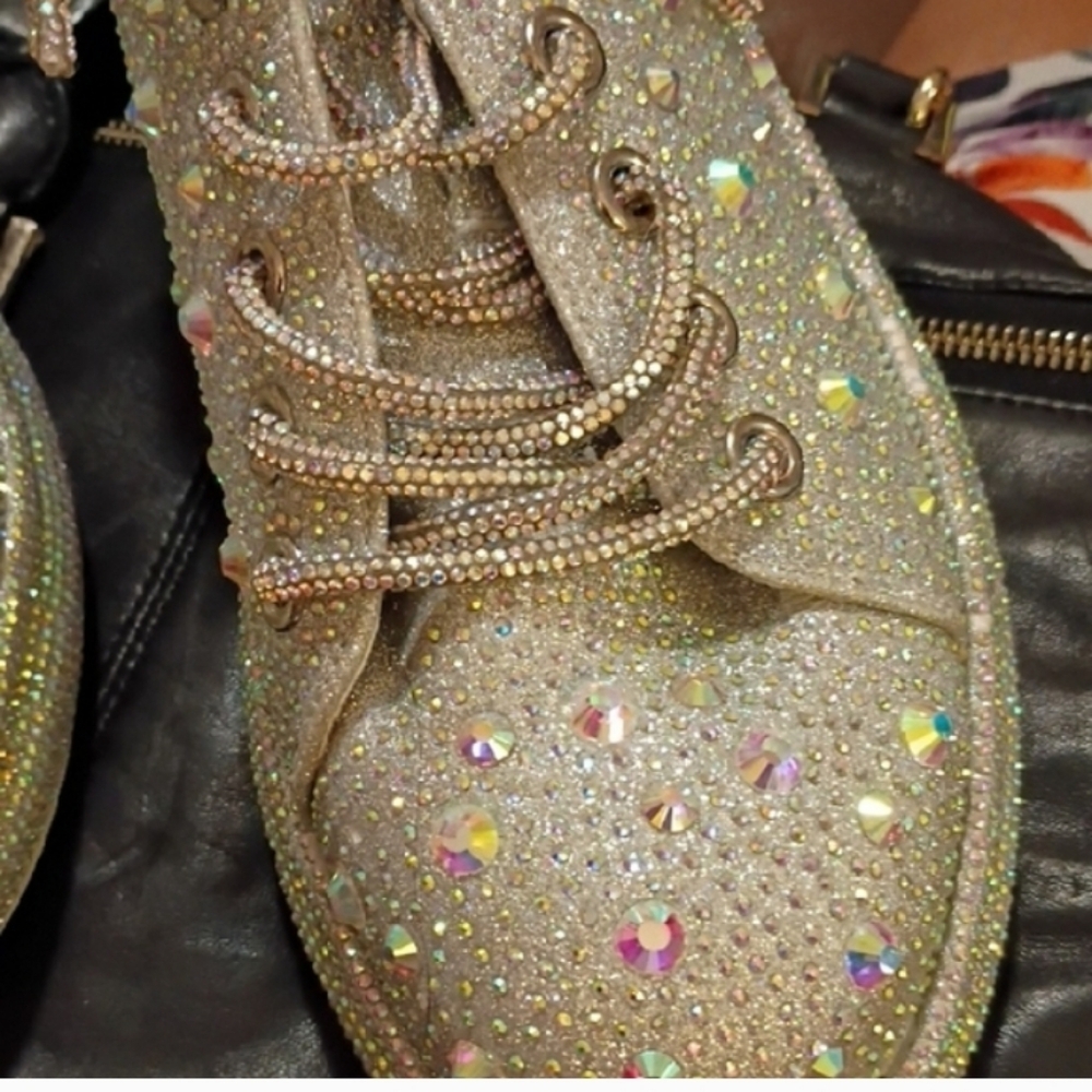 AKIRA Women's Gold Crystal Embellished Sneakers